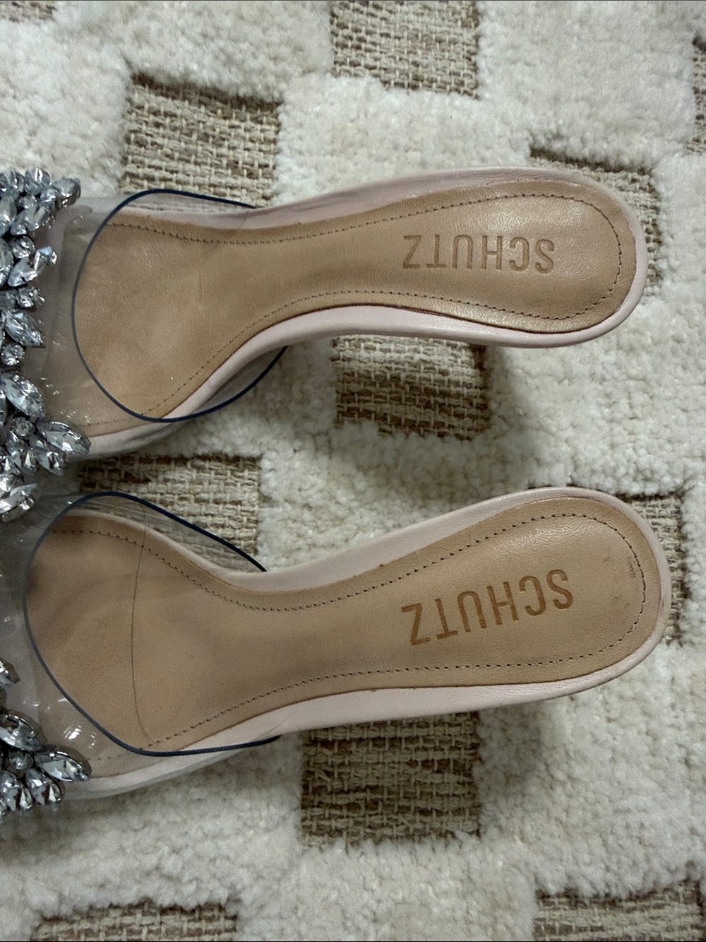 SCHUTZ Pink Crystal-Embellished Clear Strap Mules - Picture 3 of 8
